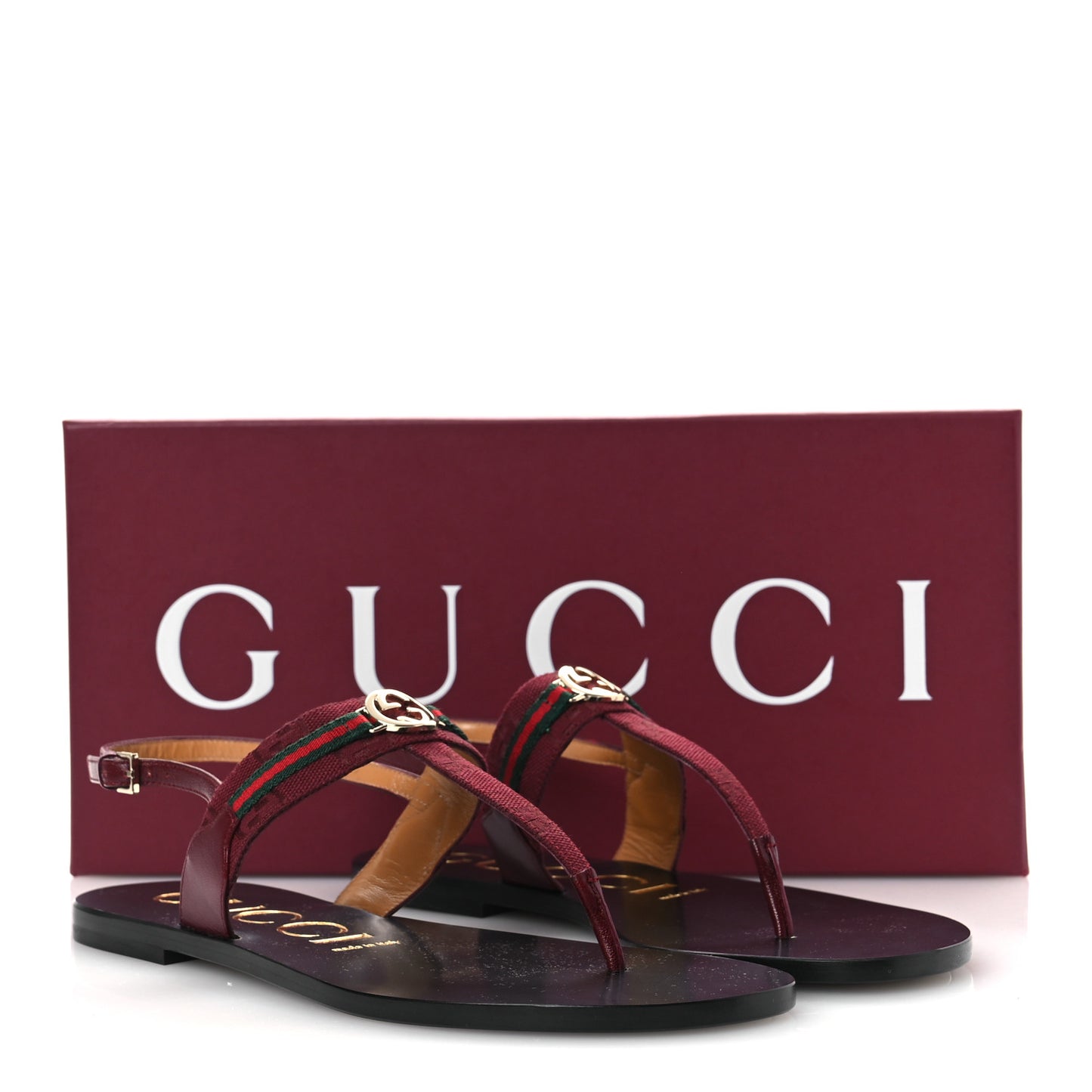 New Canvas GG Malaga Kid Web Interlocking G Womens Thong Sandals 39.5 Rosso Ancora