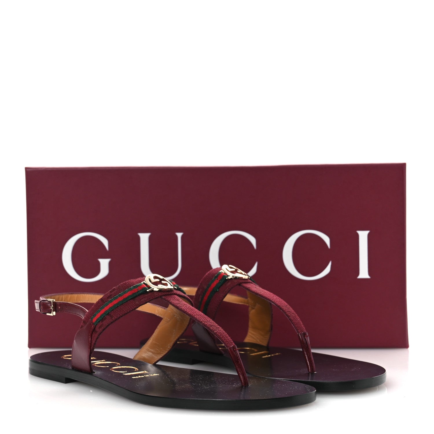 Gucci New Canvas GG Malaga Kid Web Interlocking G Womens Thong Sandals 39.5 Rosso Ancora 10 of 10