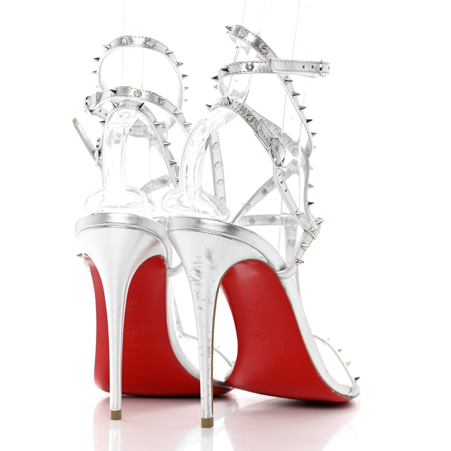 Christian Louboutin Nappa Bombina Spikes 100 Sandals 39.5 Silver 4 of 7