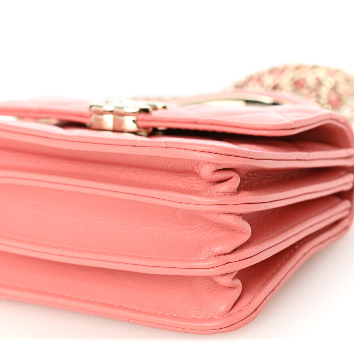 Chanel Lambskin Quilted Top Handle Flap Clutch With Chain Pink 10 of 10