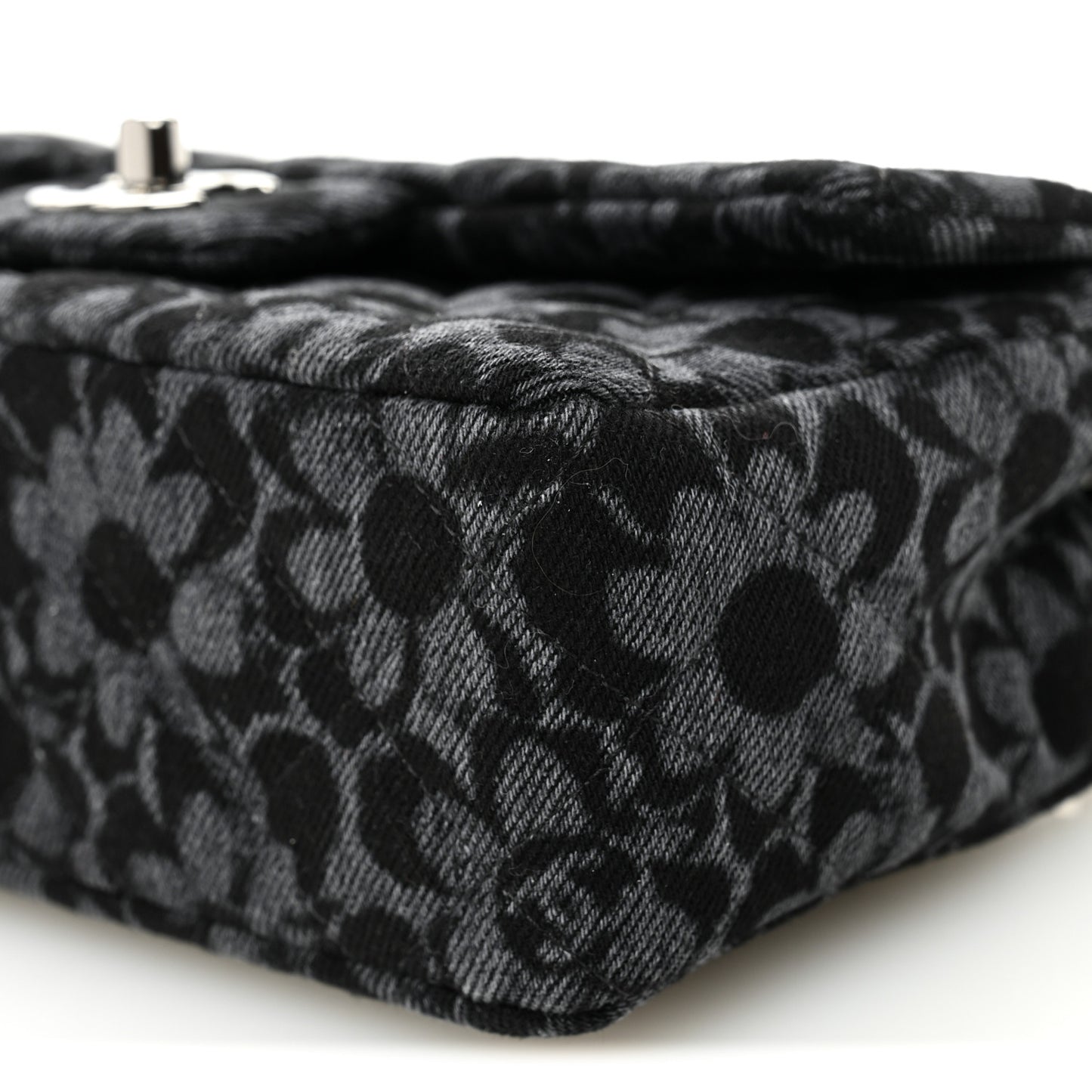 Printed Denim Quilted Flower Mini Rectangular Flap Black