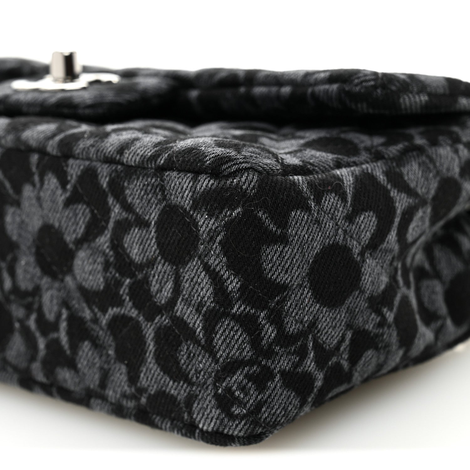 Chanel Printed Denim Quilted Flower Mini Rectangular Flap Black 10 of 11