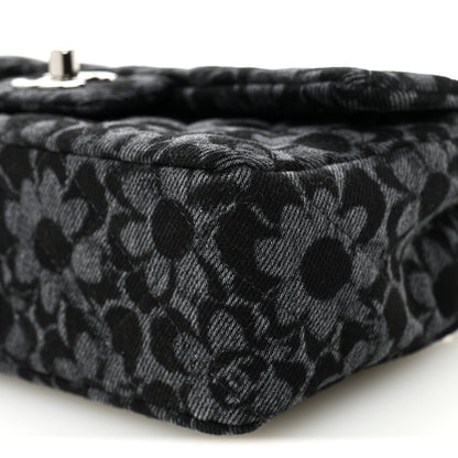 Chanel Printed Denim Quilted Flower Mini Rectangular Flap Black 10 of 11