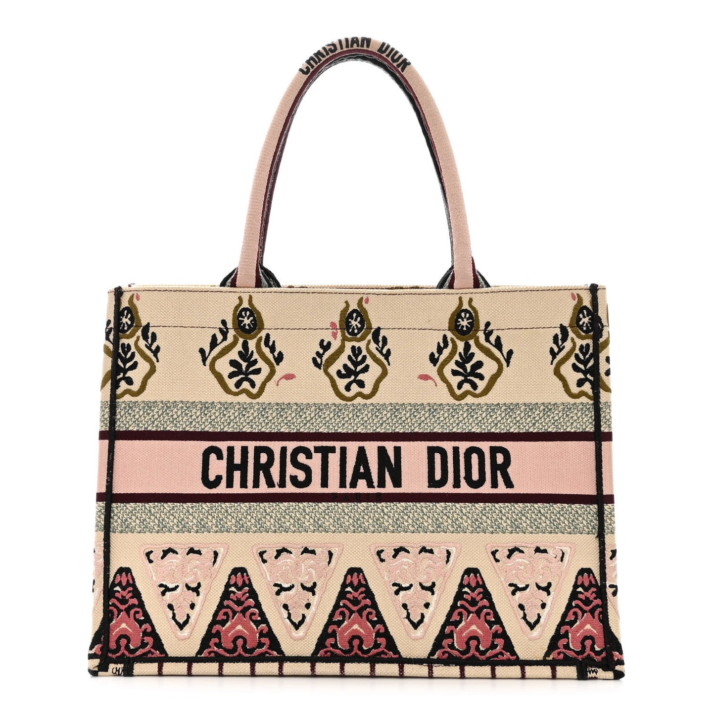 Canvas Embroidered Geometric Medium Book Tote Multicolor