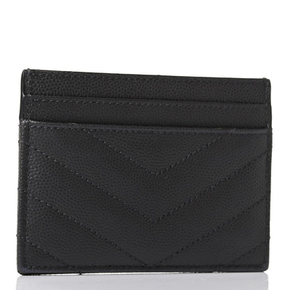 Saint Laurent Grain De Poudre Matelasse Chevron Monogram Credit Card Case Coal 2 of 4