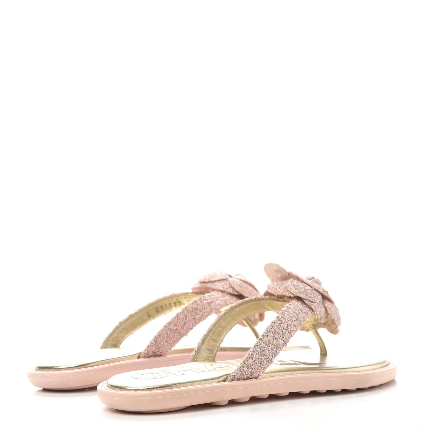 Tweed Quilted Camellia Thong Sandals 36 Salmon Apricot Gold