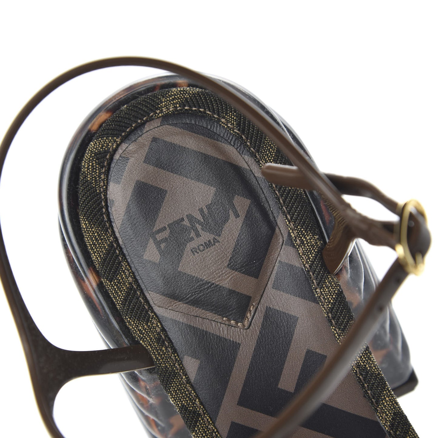 Jacquard Calfskin FF Tortoise Promenade Slingback Sandals 38.5 Tobacco