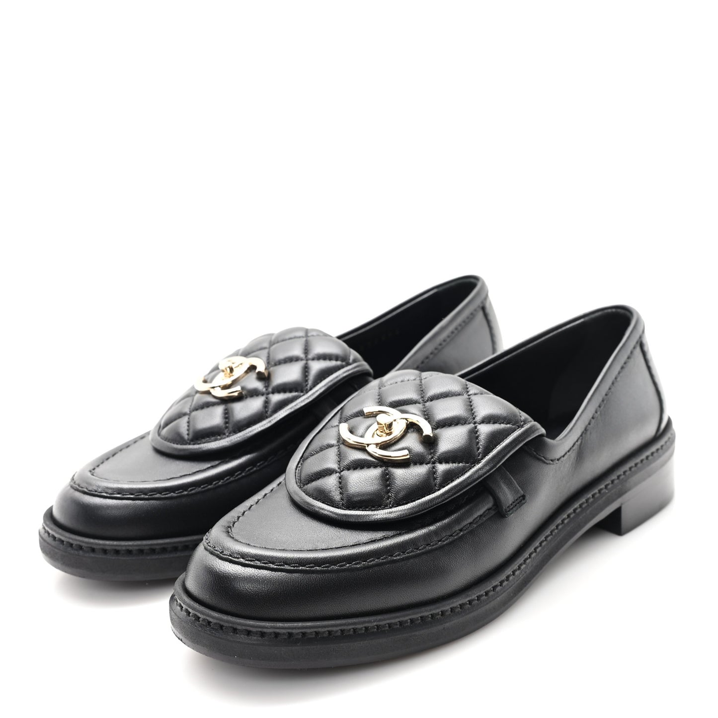 Lambskin Quilted CC Turnlock Loafers 37.5 Black