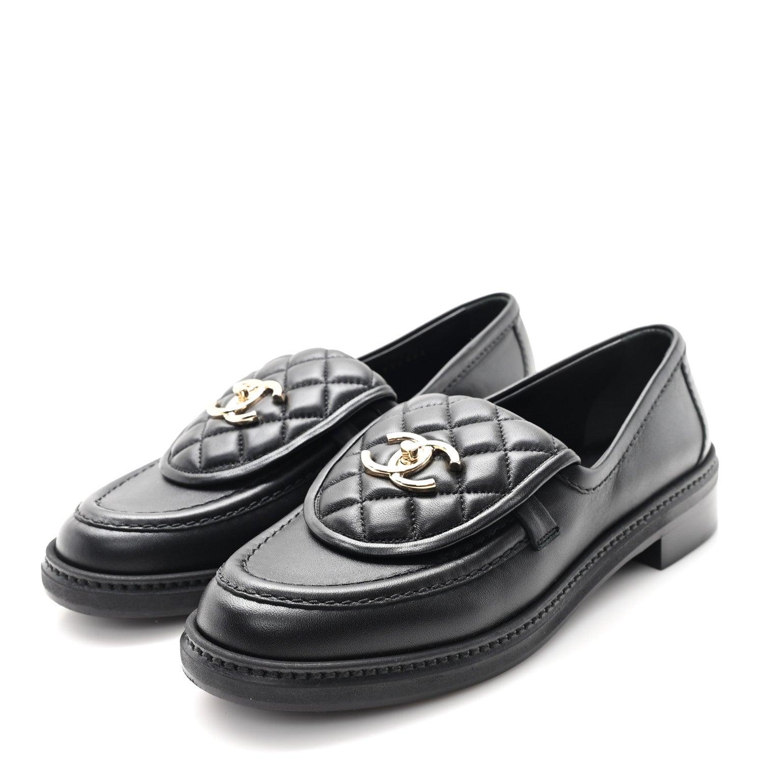Chanel Lambskin Quilted CC Turnlock Loafers 37.5 Black 4 of 9