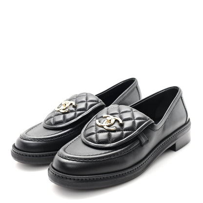 Chanel Lambskin Quilted CC Turnlock Loafers 37.5 Black 4 of 9