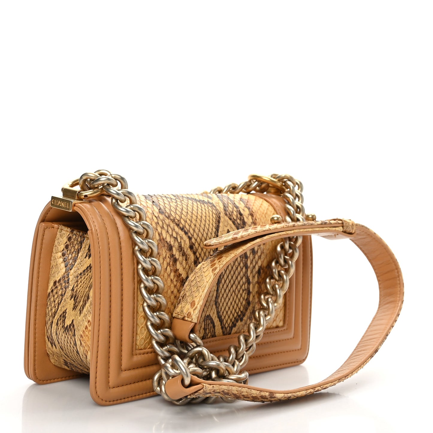 Snakeskin Calfskin Small Boy Flap Brown