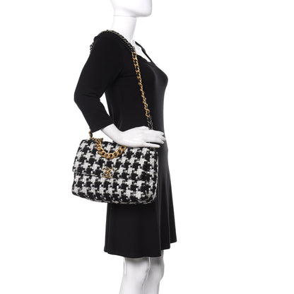 Chanel Tweed Quilted Large 19 Flap Black Ecru White 2 of 10
