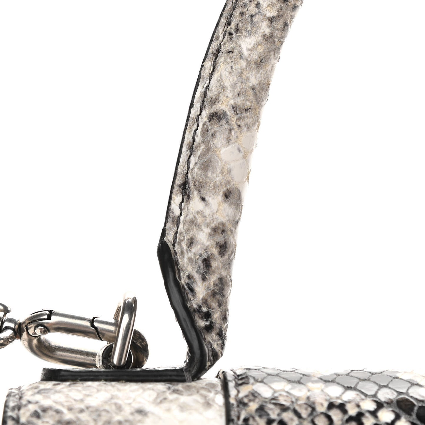 Calfskin Snake Effect Small Hourglass Top Handle Bag Black White