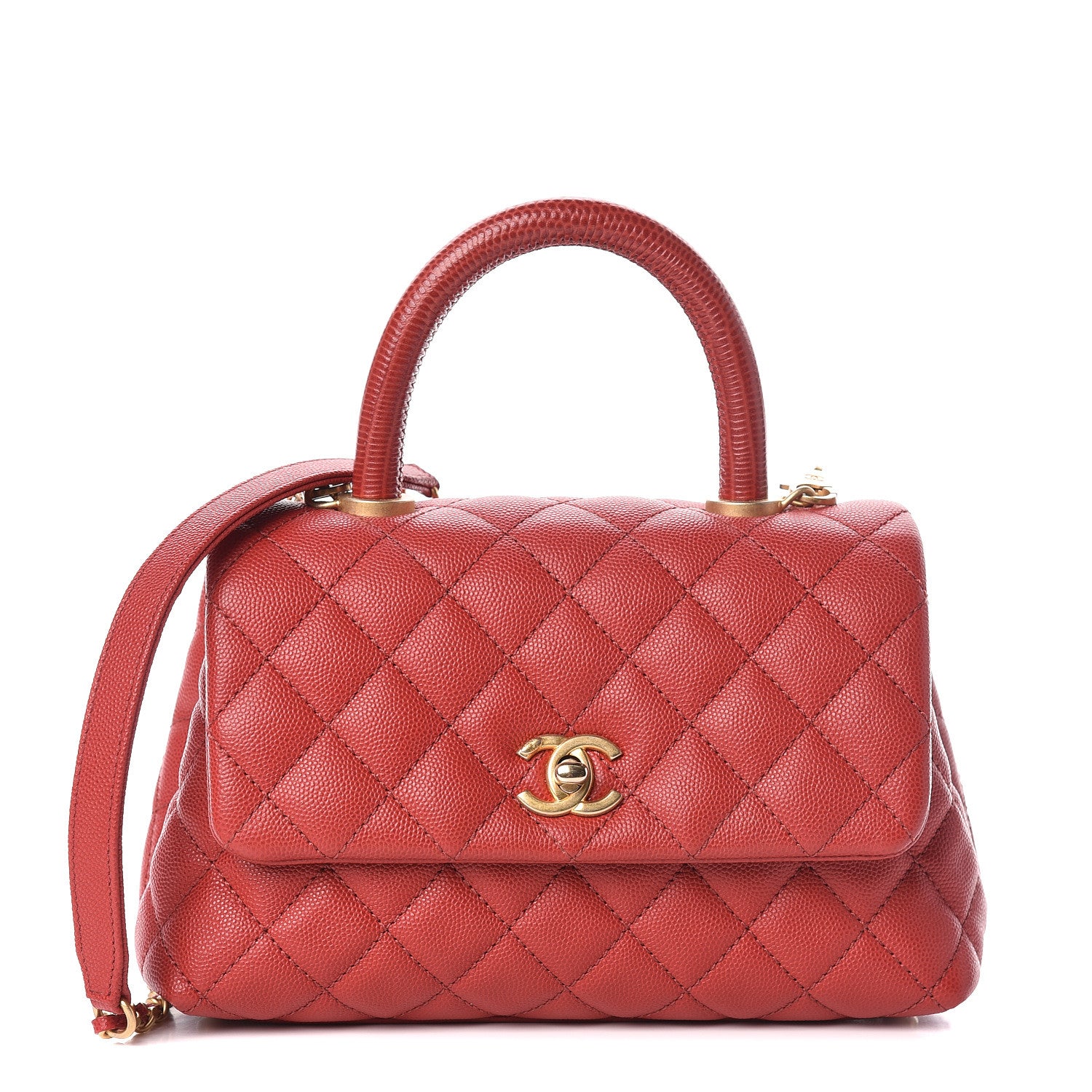 Chanel Caviar Lizard Quilted Mini Coco Handle Flap Red 1 of 13