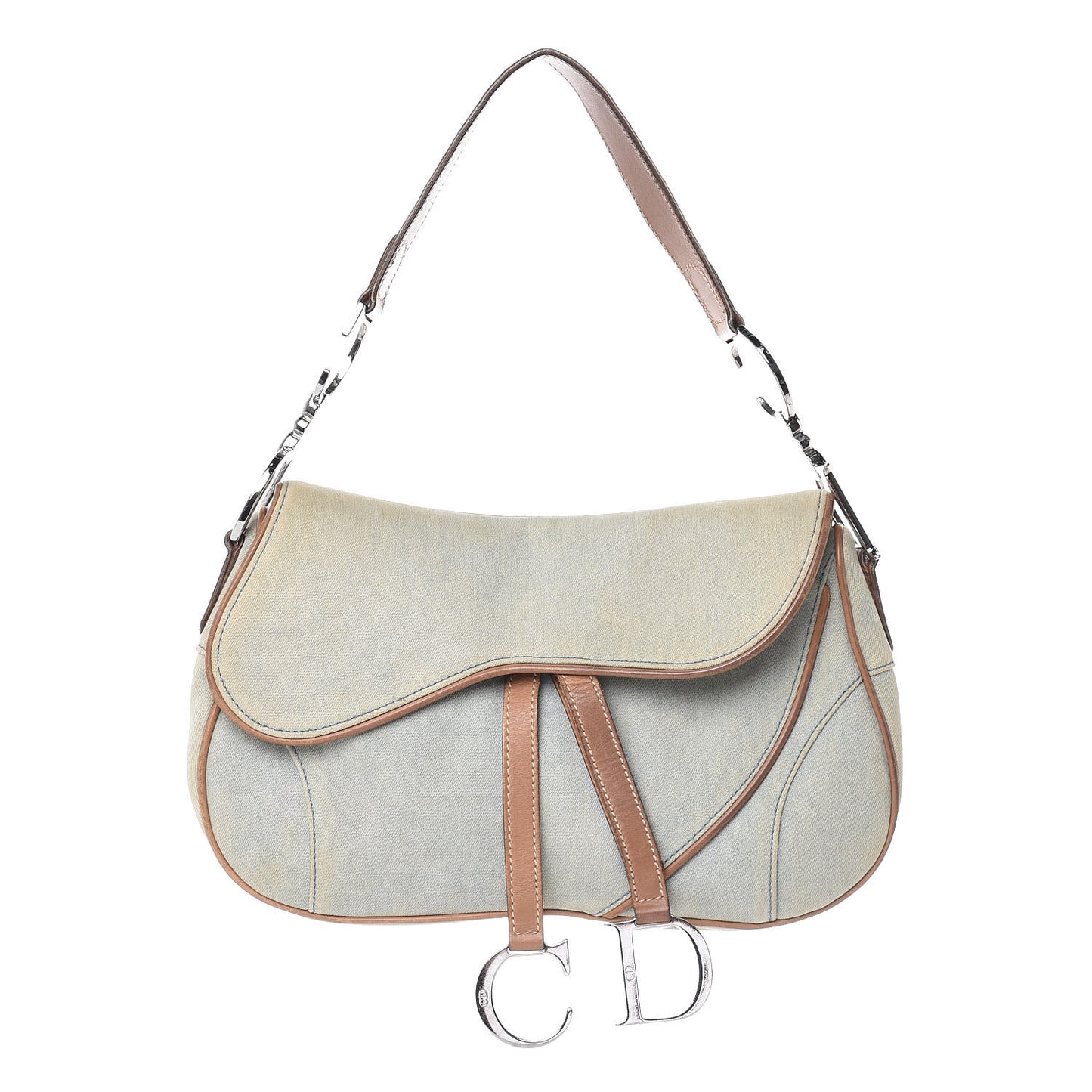 Denim Calfskin Double Saddle Bag Light Blue