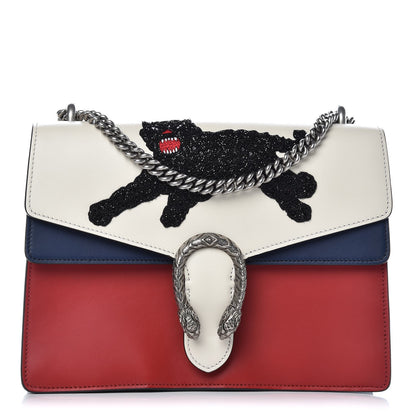 Gucci Calfskin Panther Embroidered Medium Dionysus Shoulder Bag White Blue Hibiscus Red 1 of 10
