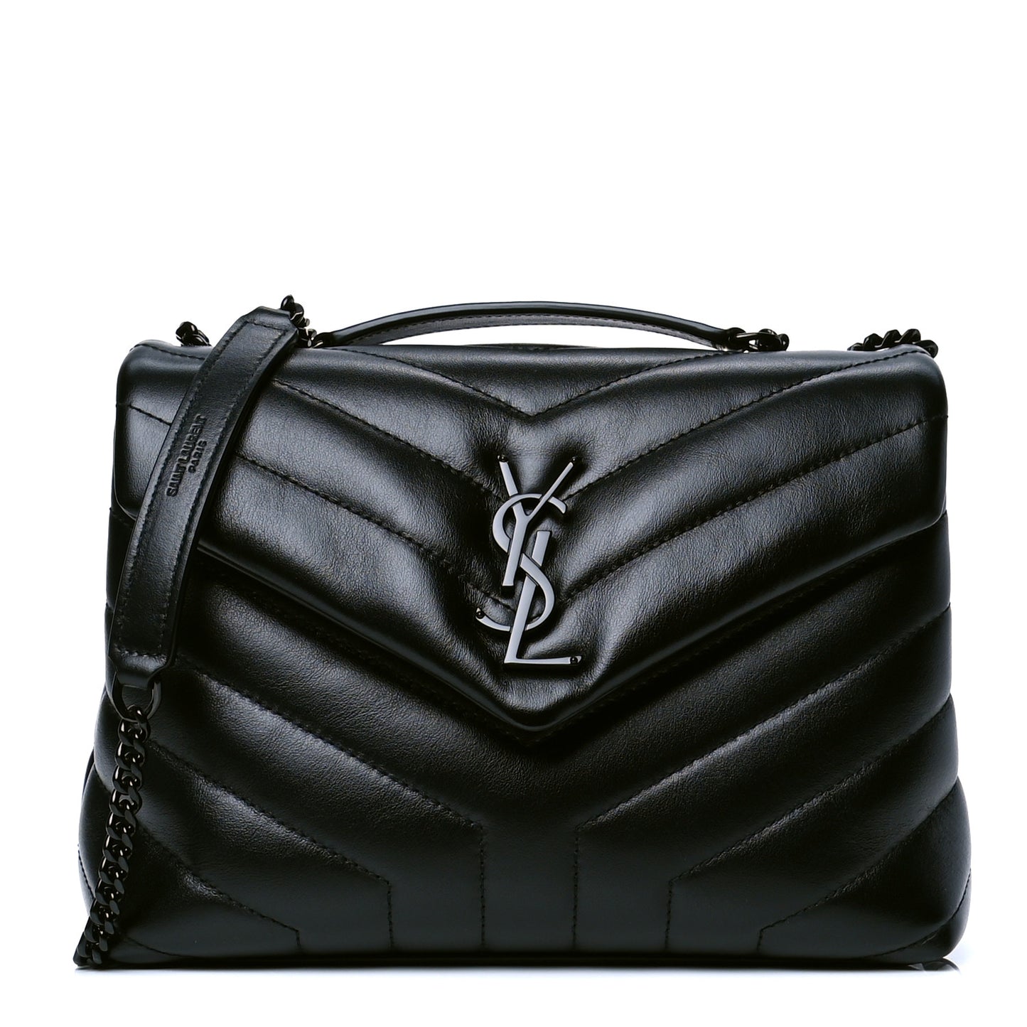 Calfskin Y Quilted Monogram Small Loulou Chain Satchel Black