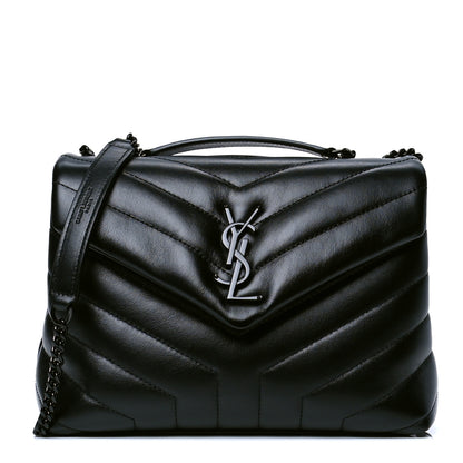 Saint Laurent Calfskin Y Quilted Monogram Small Loulou Chain Satchel Black 1 of 4