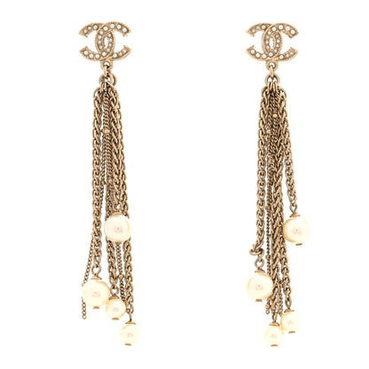 Chanel Chain Pearl CC Drop Earrings Light Gold 1 of 5
