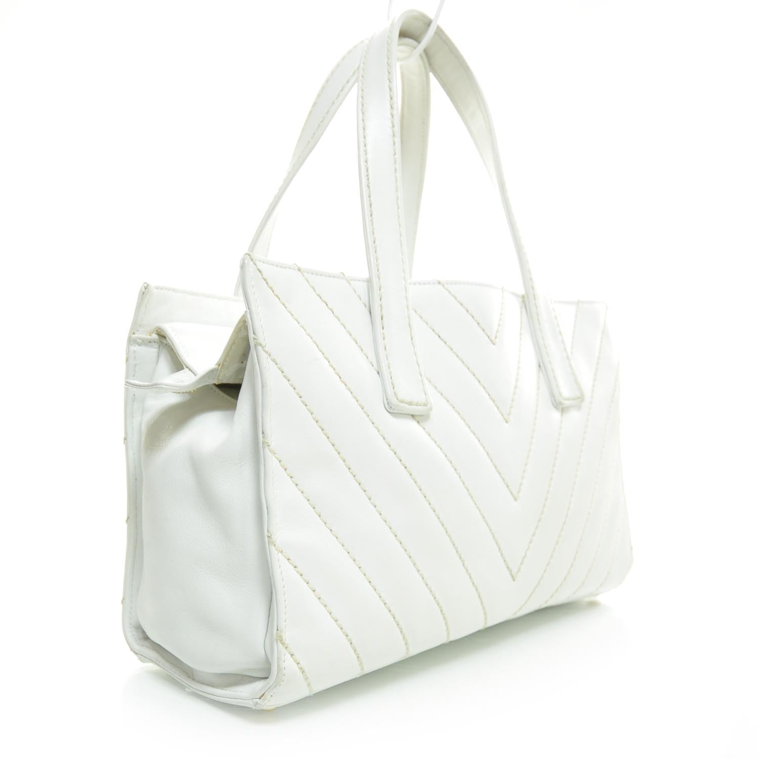 Chanel Lambskin Chevron Tote White 3 of 9