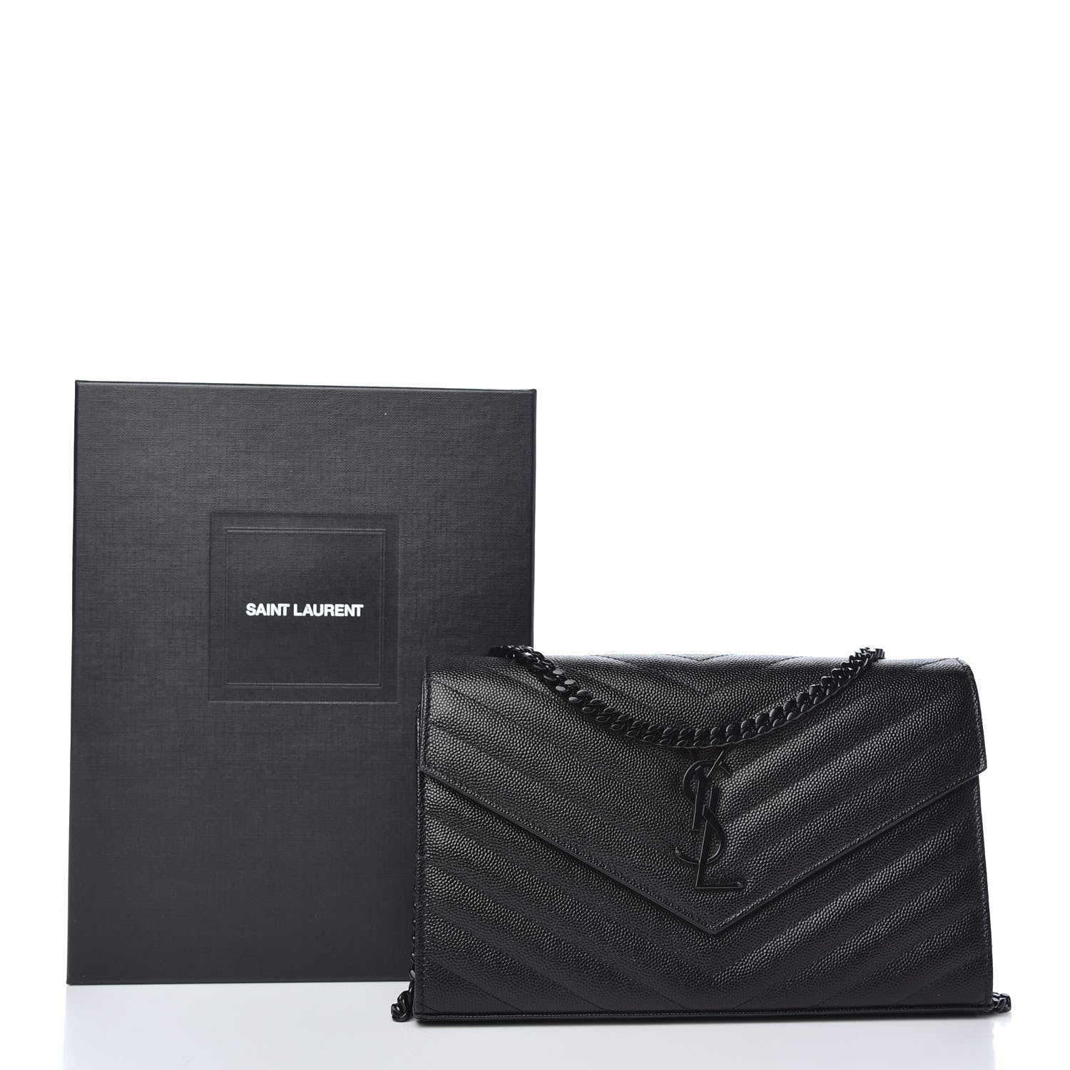 Saint Laurent Grain De Poudre Matelasse Chevron Monogram Chain Wallet Black 9 of 9