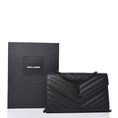 Saint Laurent Grain De Poudre Matelasse Chevron Monogram Chain Wallet Black 9 of 9