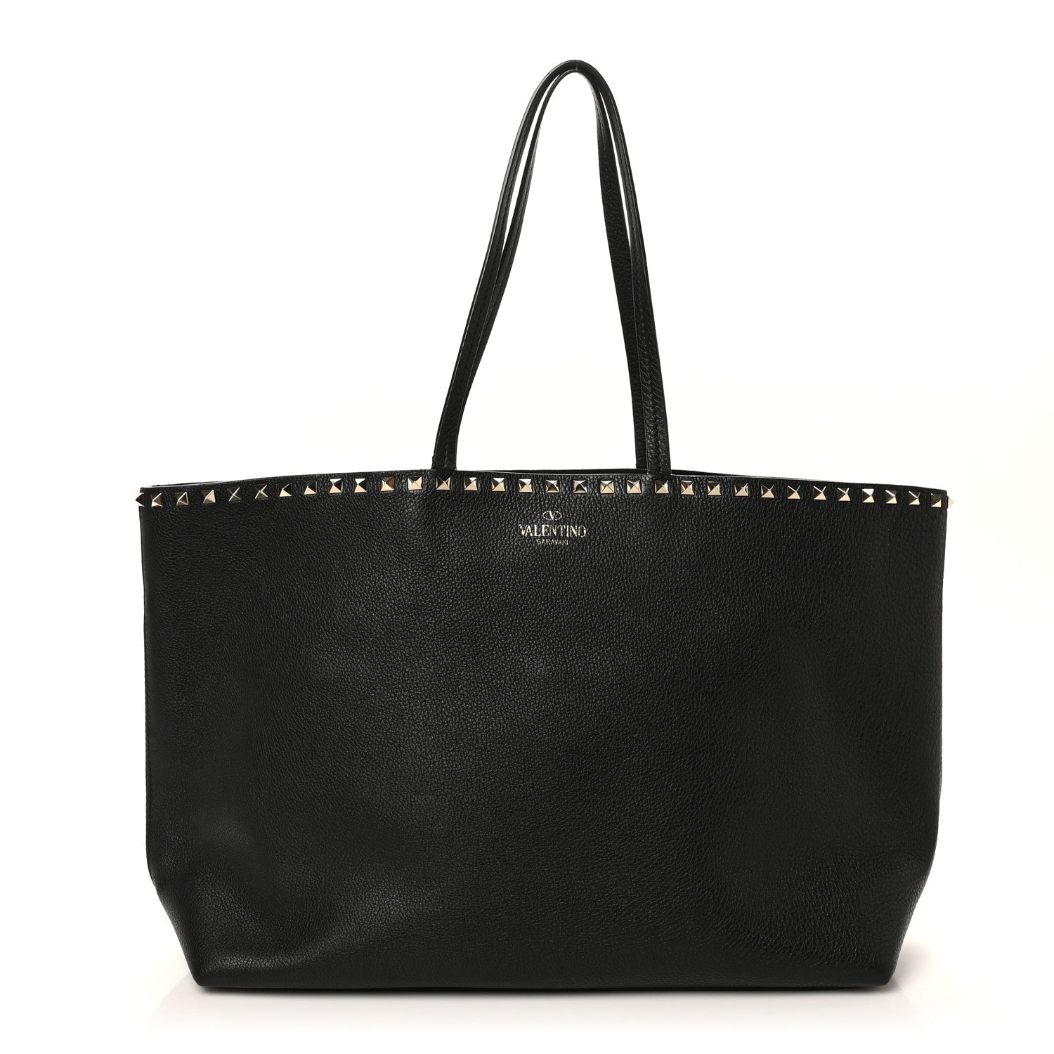 Valentino Garavani Grained Calfskin Rockstud Shoulder Tote Black 1 of 9