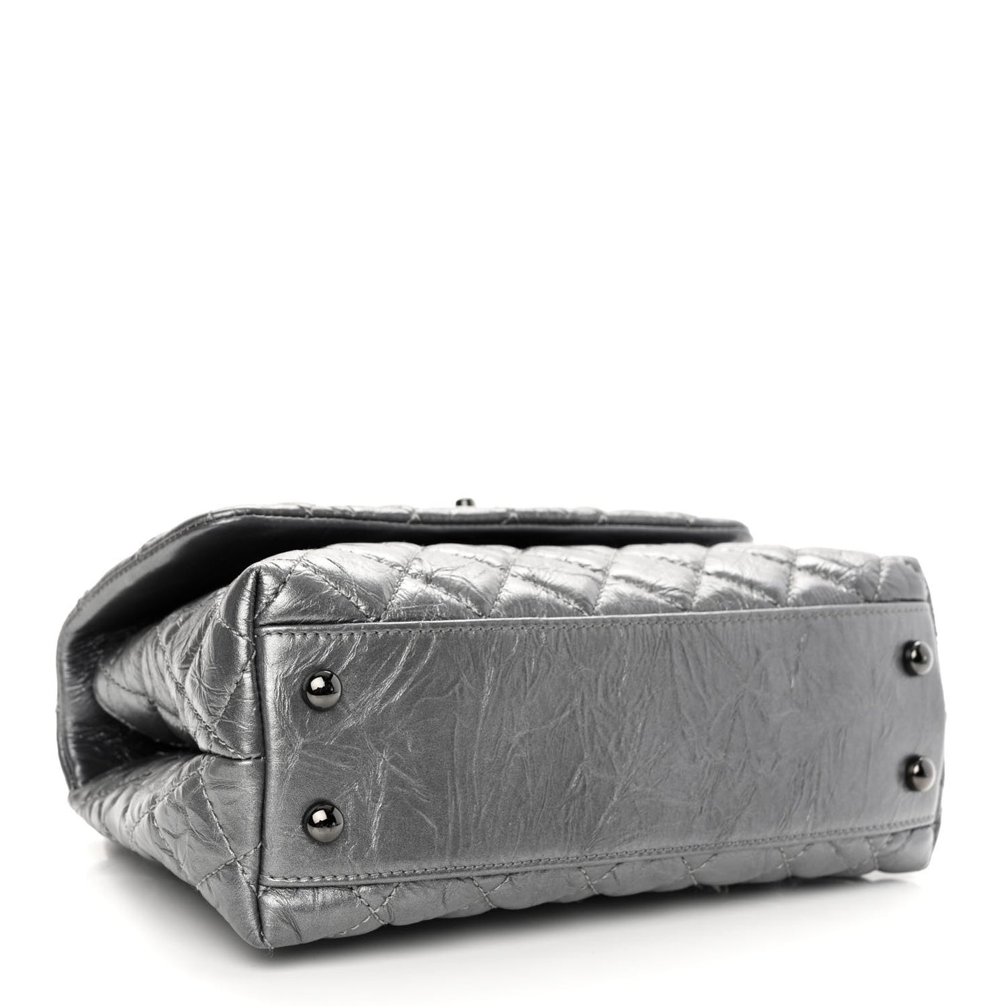 Metallic Aged Calfskin Quilted Mini Coco Handle Flap Charcoal