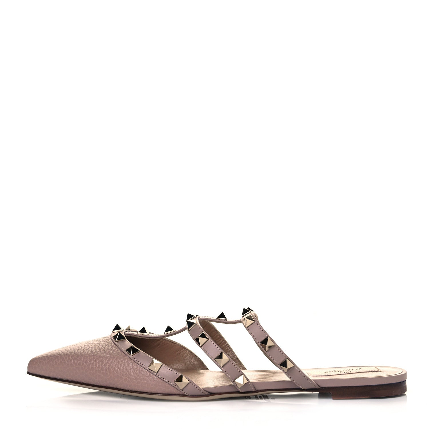 Valentino Garavani Pebbled Calfskin Rockstud Flat Cage Mules 39.5 Poudre 1 of 8