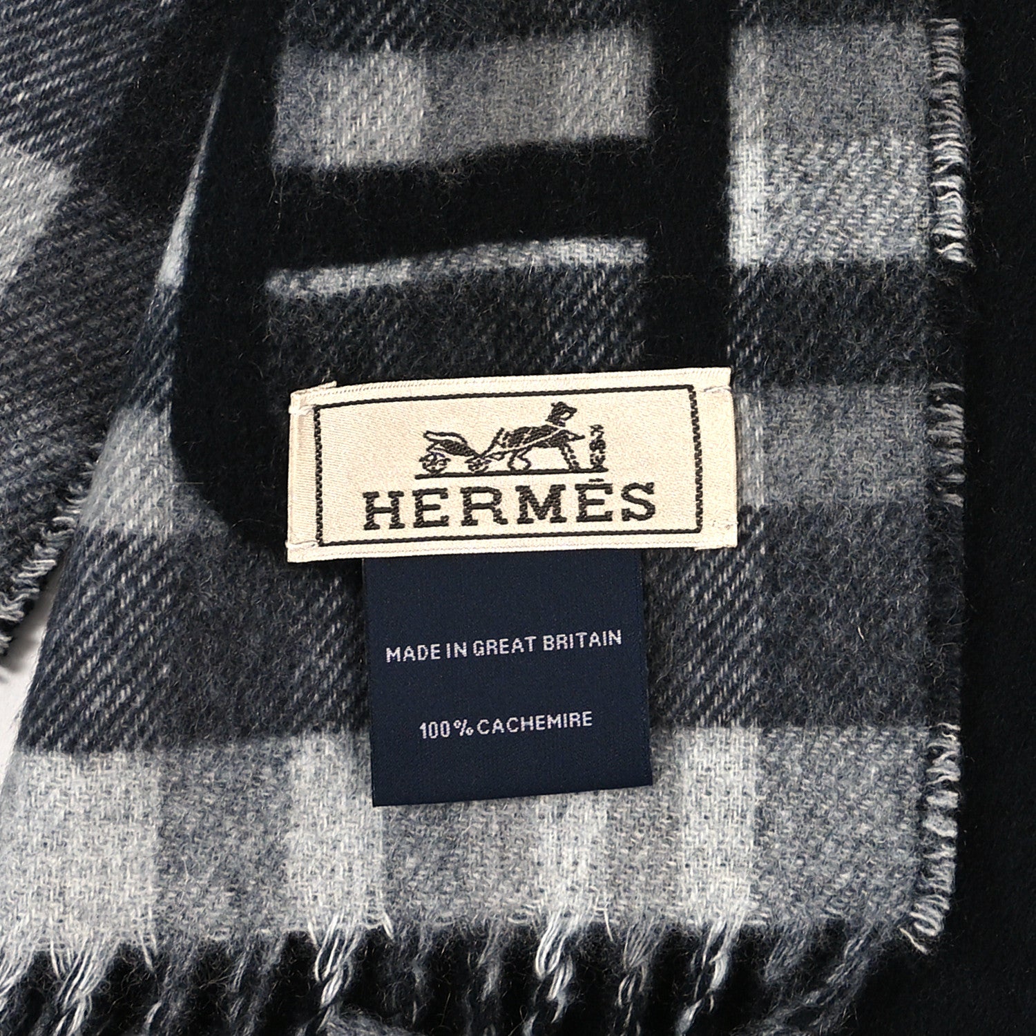 Hermes Cashmere Tartan Maillons Muffler Black Grey 3 of 3