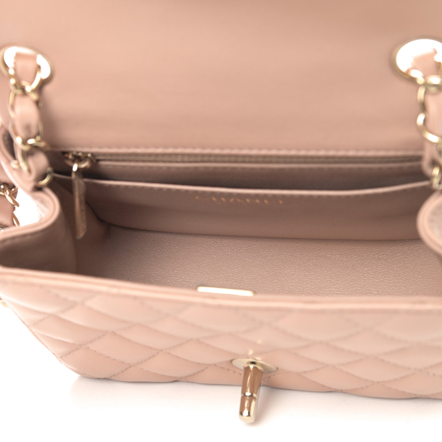 Lambskin Quilted Mini Square Flap Beige