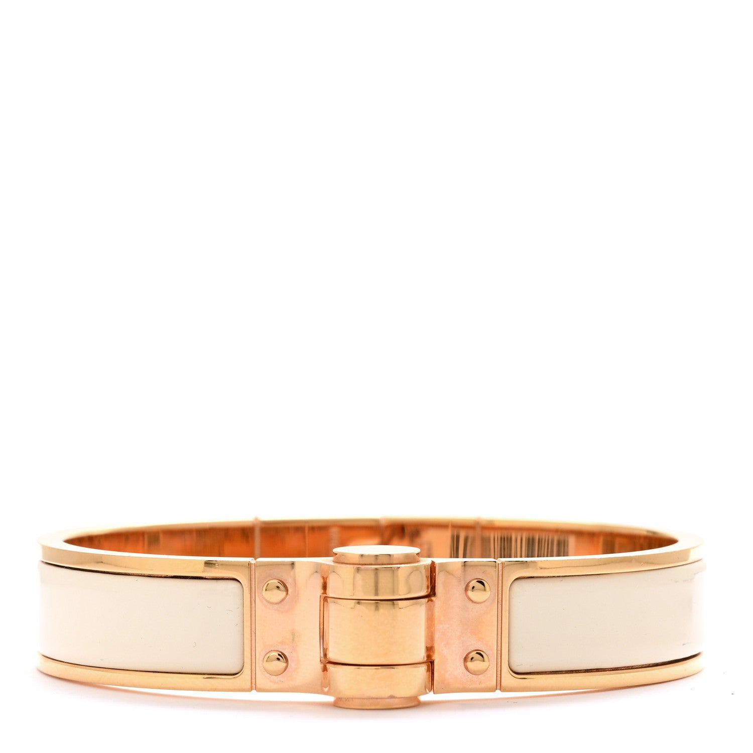 Hermes Enamel Charniere Uni Narrow Hinged Bracelet S Craie 1 of 5