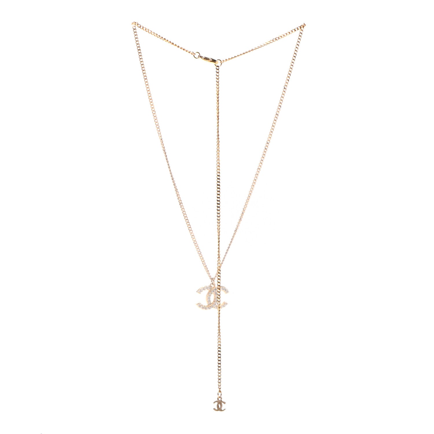 Chanel Crystal CC Pendant Necklace Gold 6 of 6