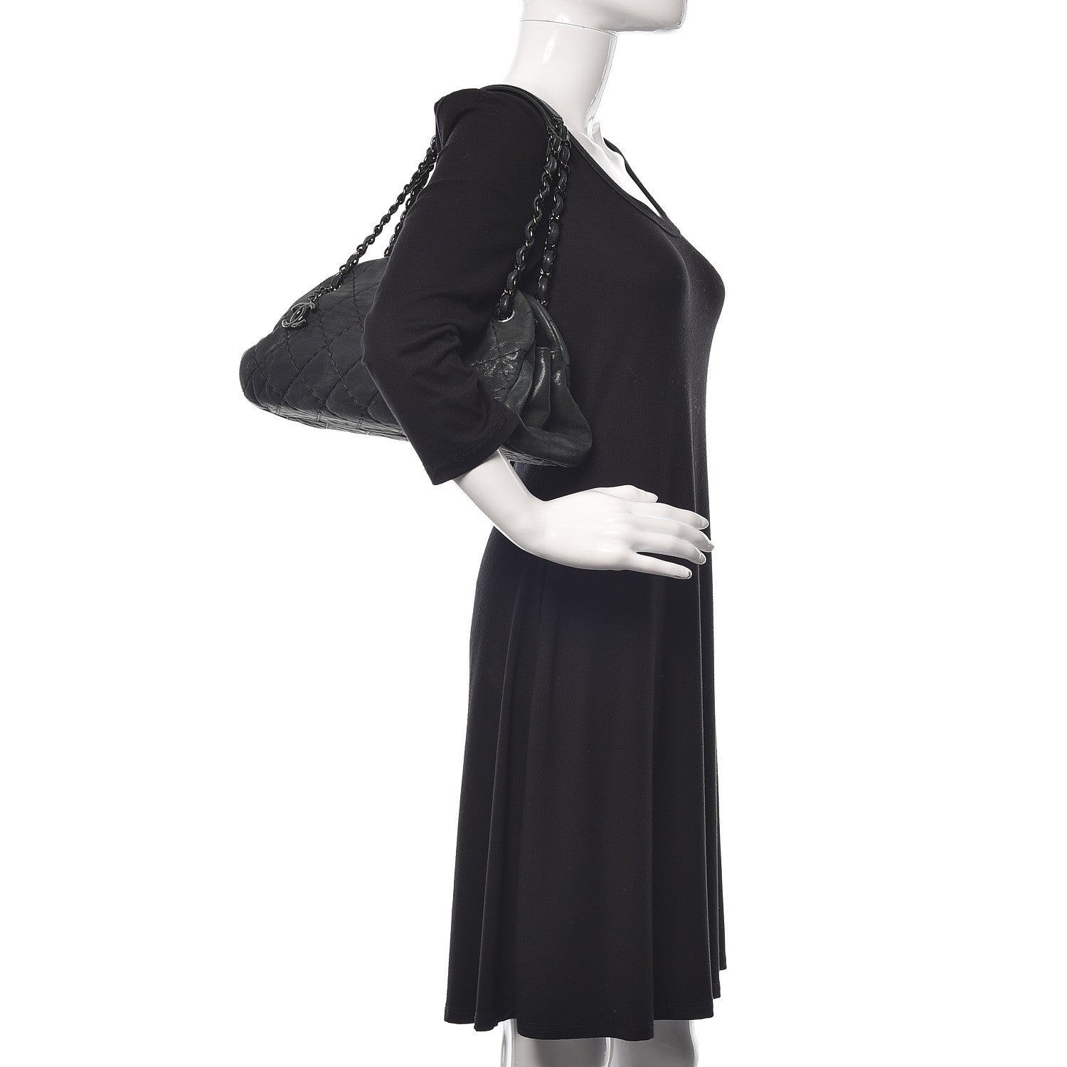 Chanel Iridescent Calfskin Medium Just Mademoiselle Bowling Bag Black 2 of 10