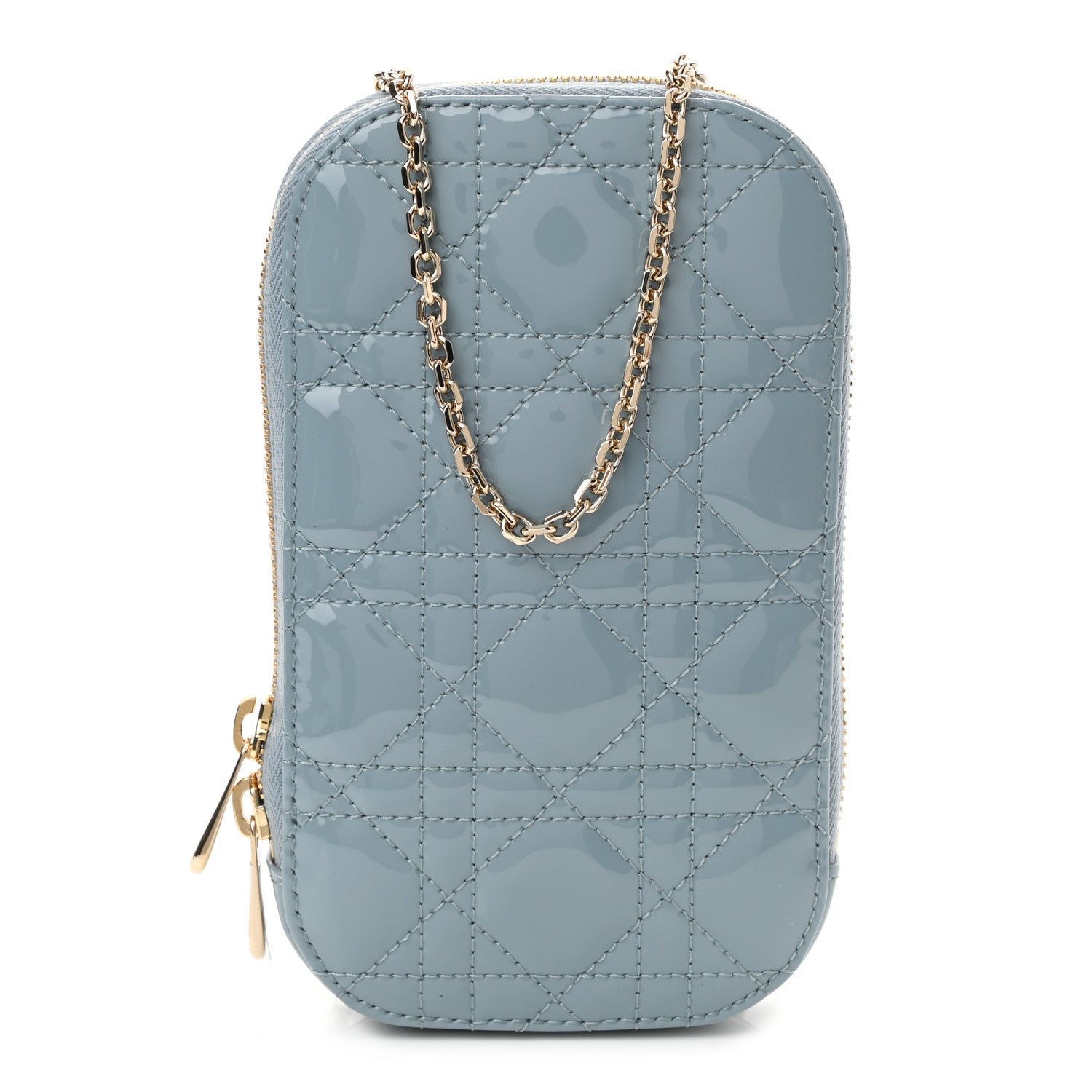 Christian Dior Patent Cannage Lady Dior Phone Holder Cloud Blue 1 of 10