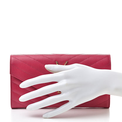 Saint Laurent Grain De Poudre Matelasse Chevron Monogram Flap Wallet Bubblegum 2 of 9