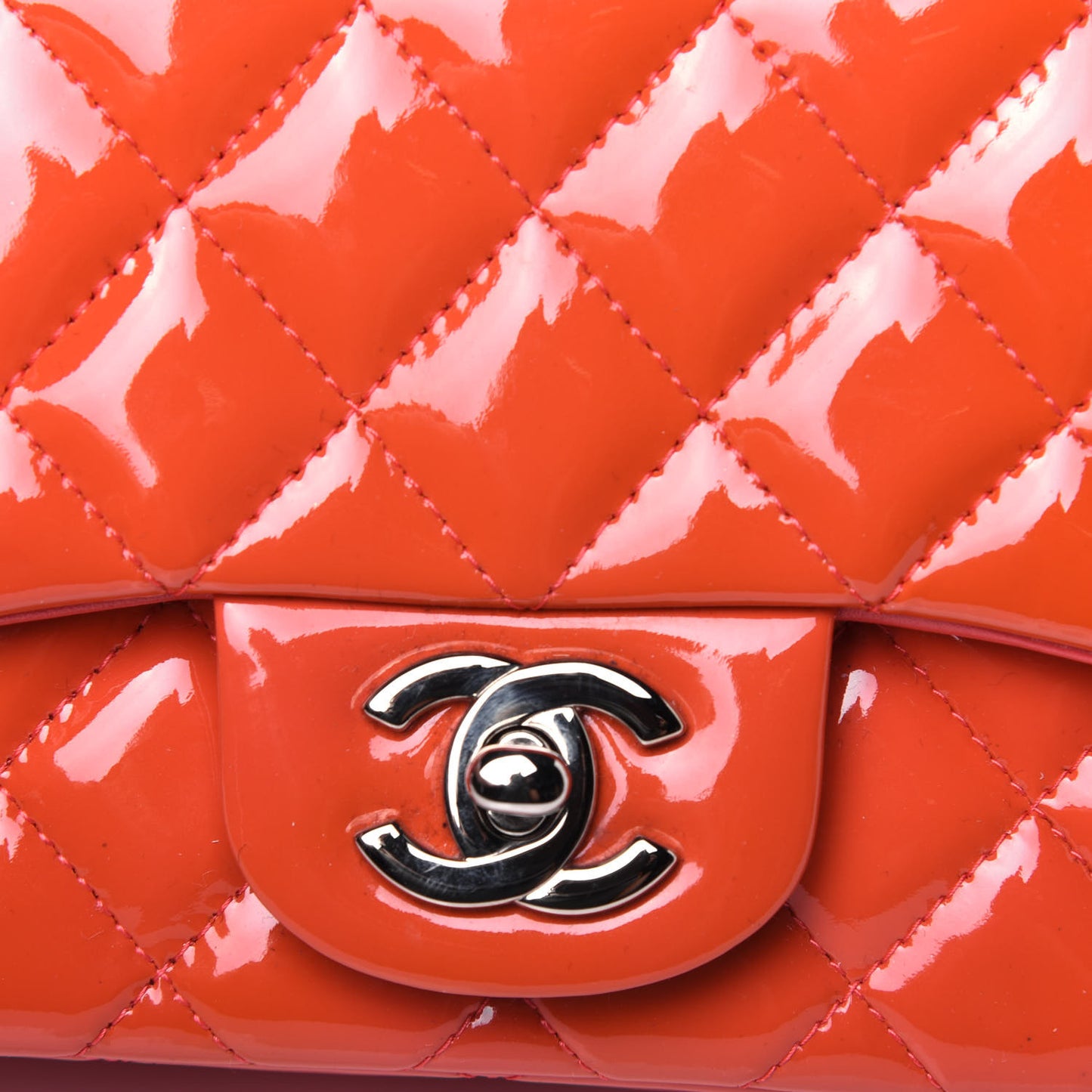 Patent Quilted Mini Square Flap Orange