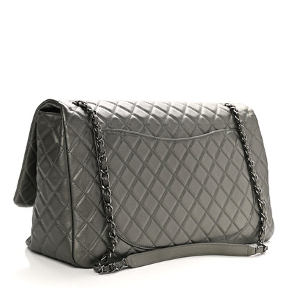 Chanel Metallic Calfskin Quilted XXL Travel Flap Bag Dark Silver 3 of 11
