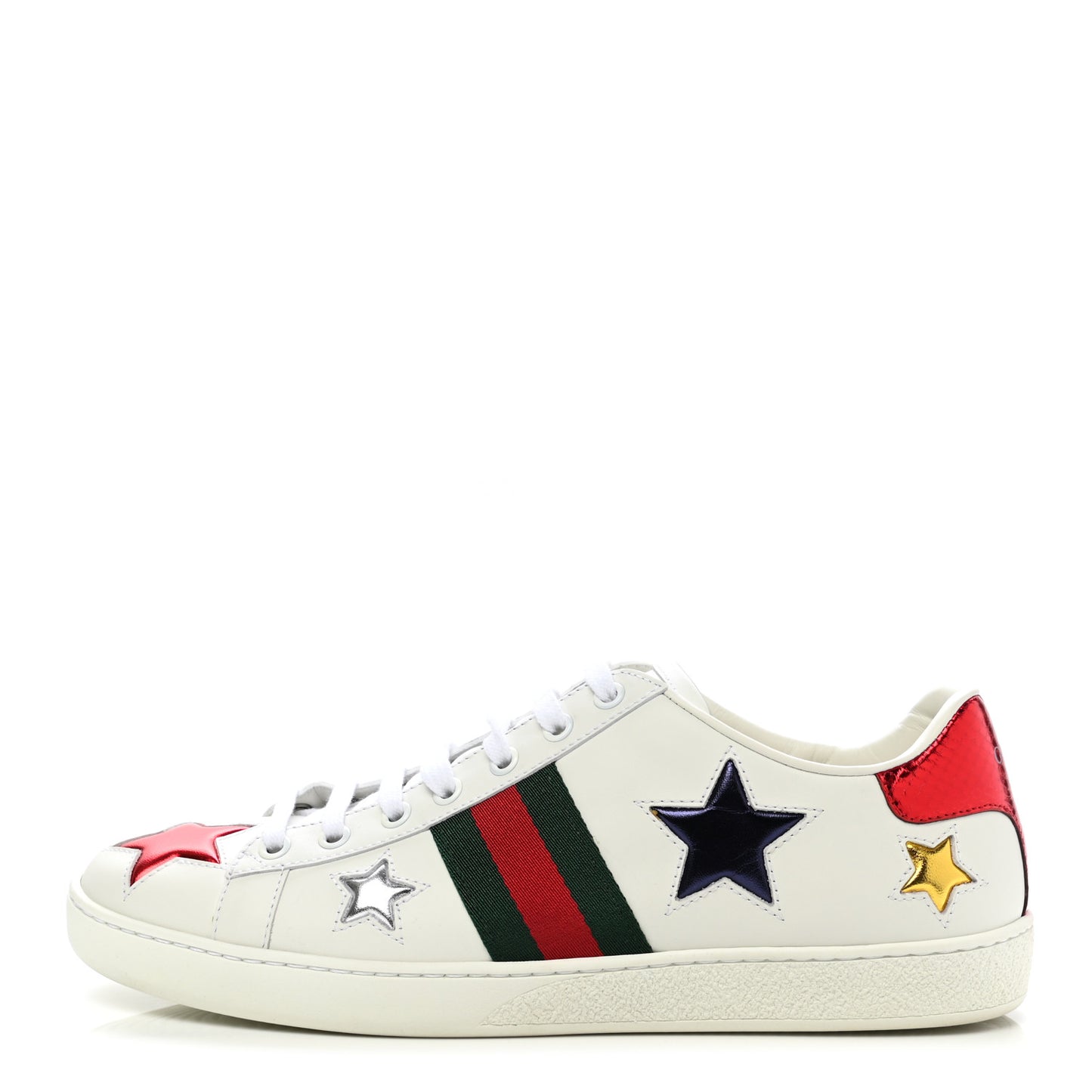 Calfskin Ayers Web Star Embroidered Womens Ace Sneakers 39.5 White Multi