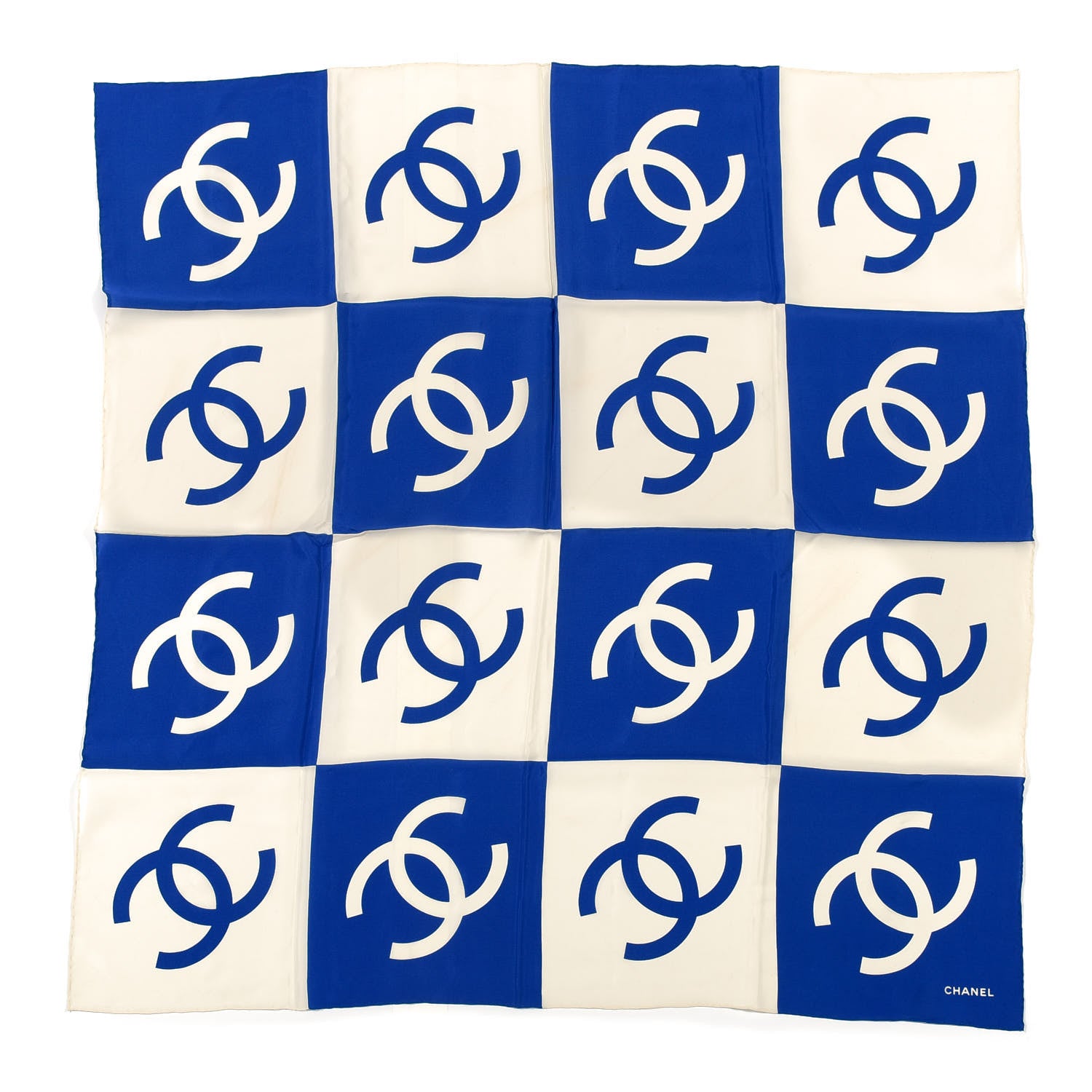 Chanel Silk CC Checkered Square Scarf White Blue 744520 – FASHIONPHILE