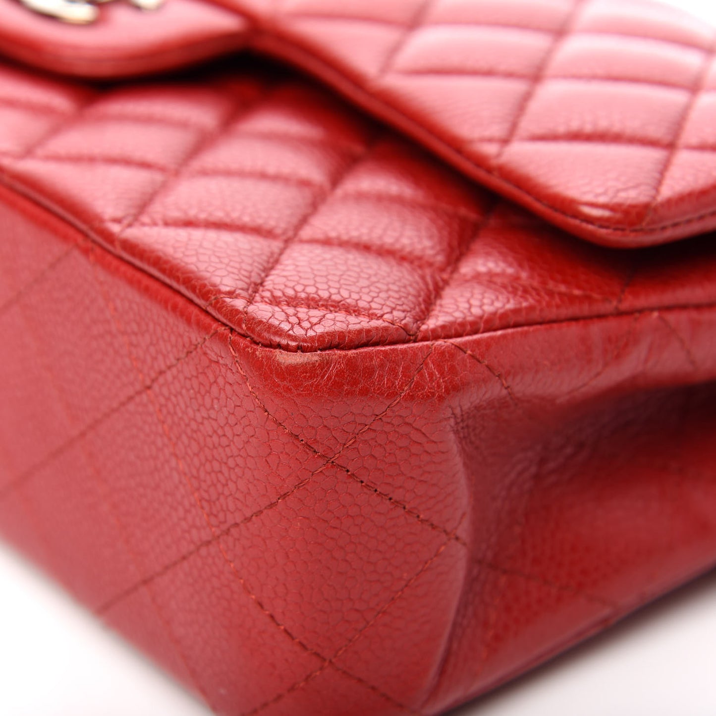 Caviar Quilted Medium Double Flap Red