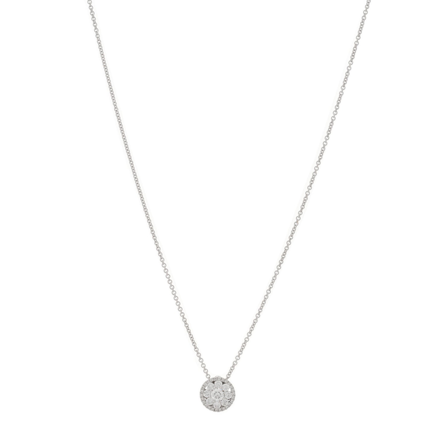 18K White Gold Diamond Round Cluster Necklace