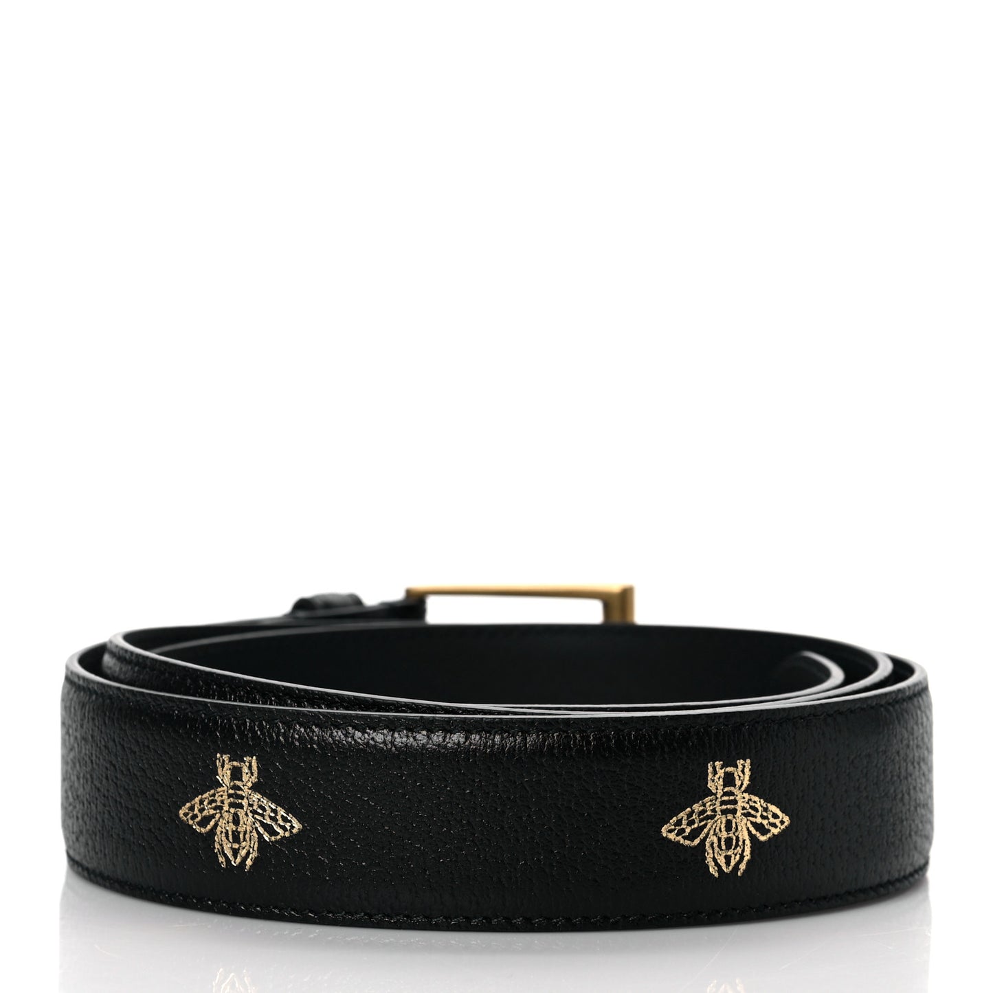Textured Dollar Calfskin Bees And Stars Print Mens 35mm Belt 110 44 Black Gold