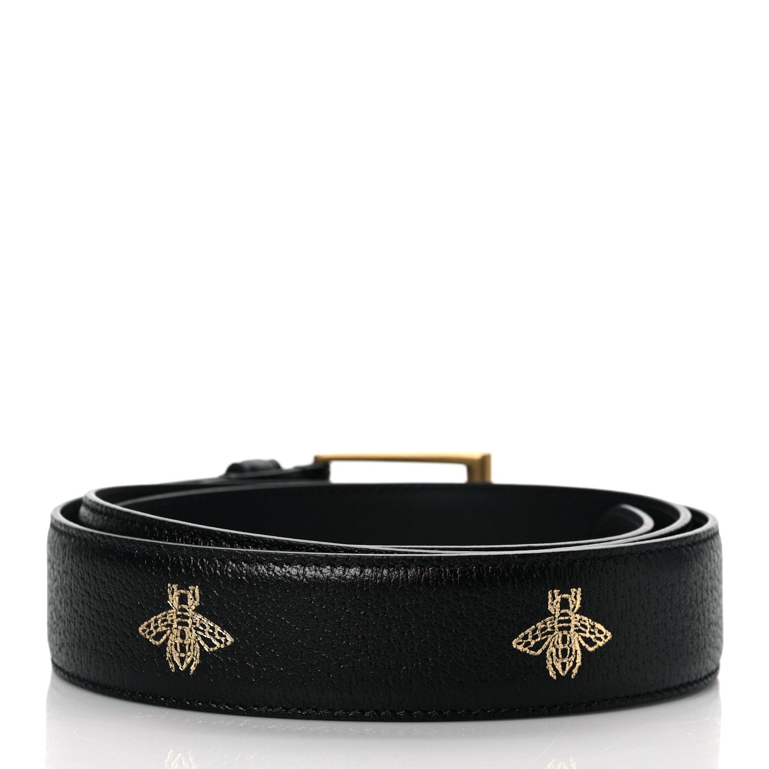 Gucci Textured Dollar Calfskin Bees And Stars Print Mens 35mm Belt 110 44 Black Gold 3 of 7