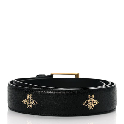 Gucci Textured Dollar Calfskin Bees And Stars Print Mens 35mm Belt 110 44 Black Gold 3 of 7