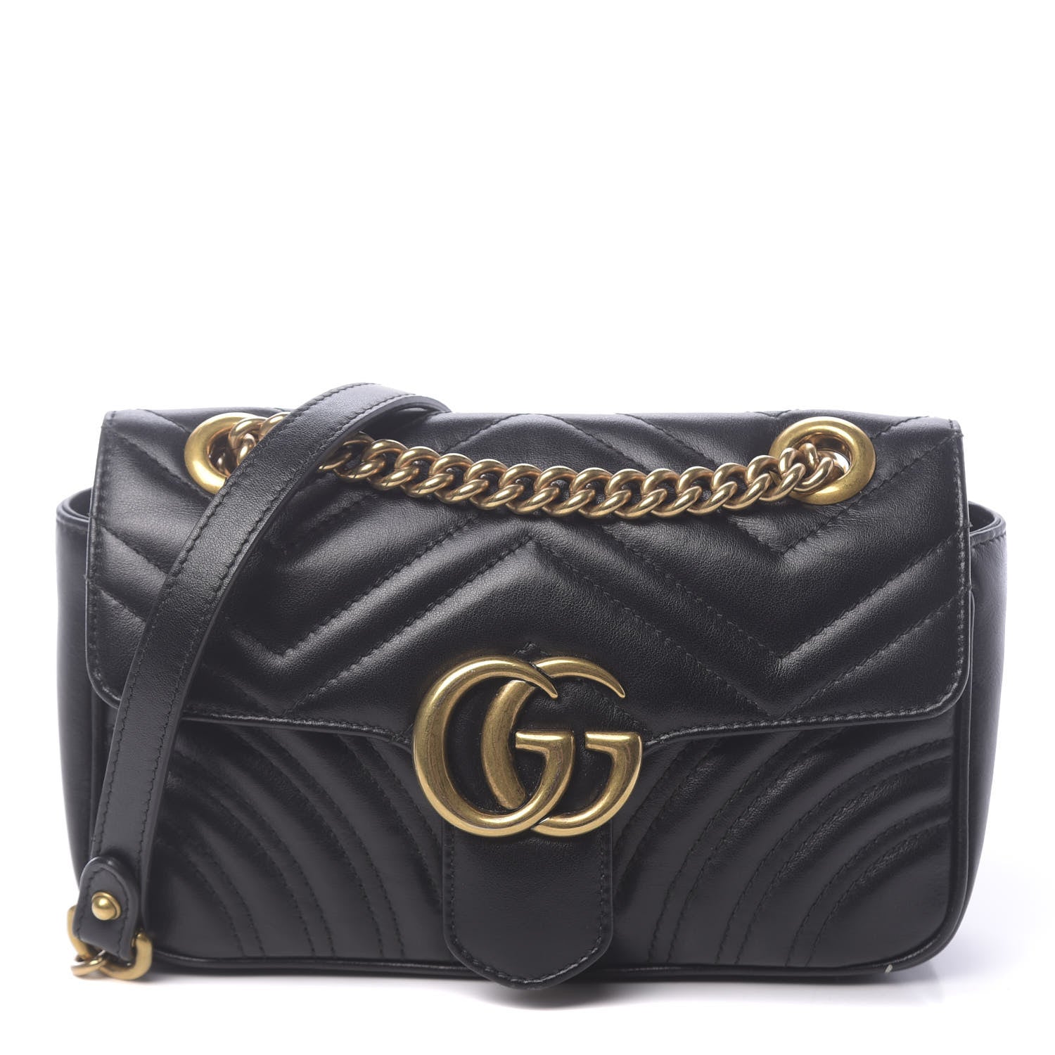 Gucci Calfskin Matelasse Mini GG Marmont Shoulder Bag Black 1 of 14