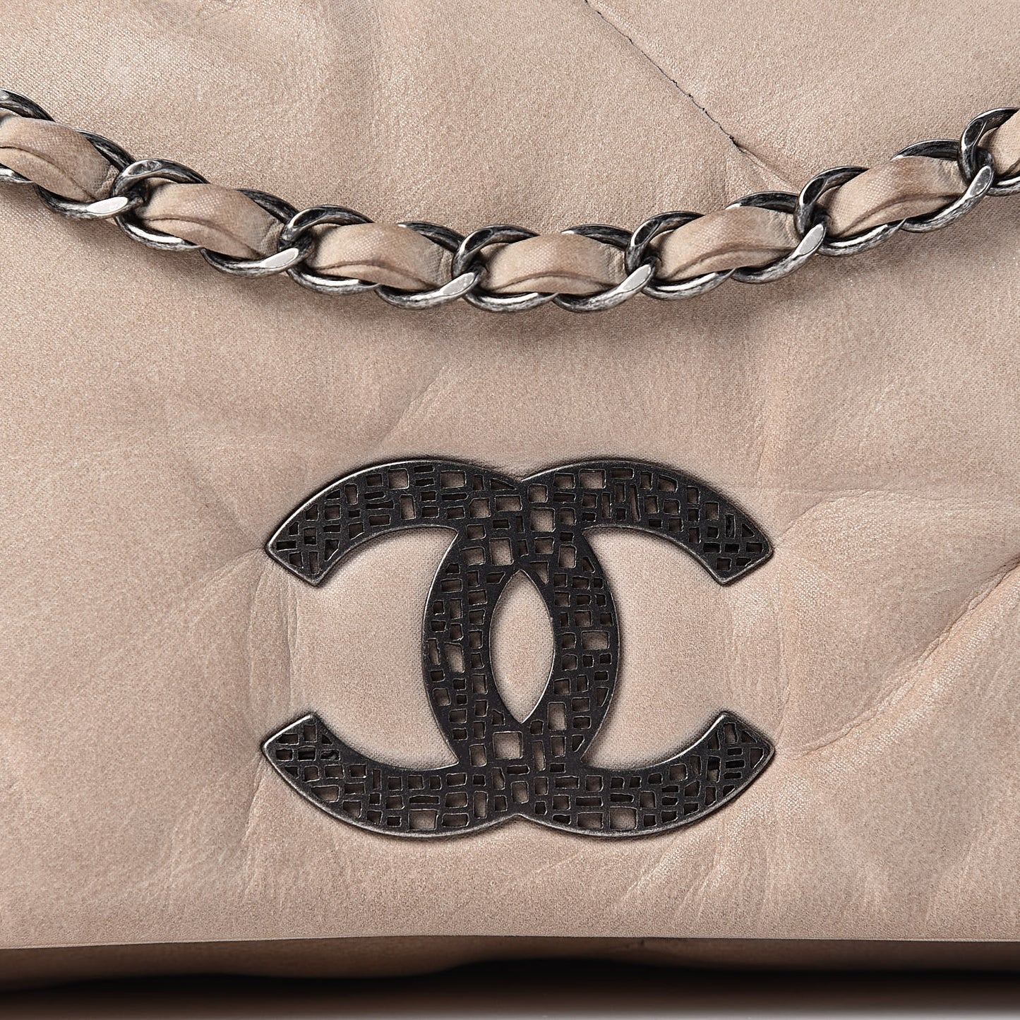 Iridescent Calfskin Glint Flap Beige