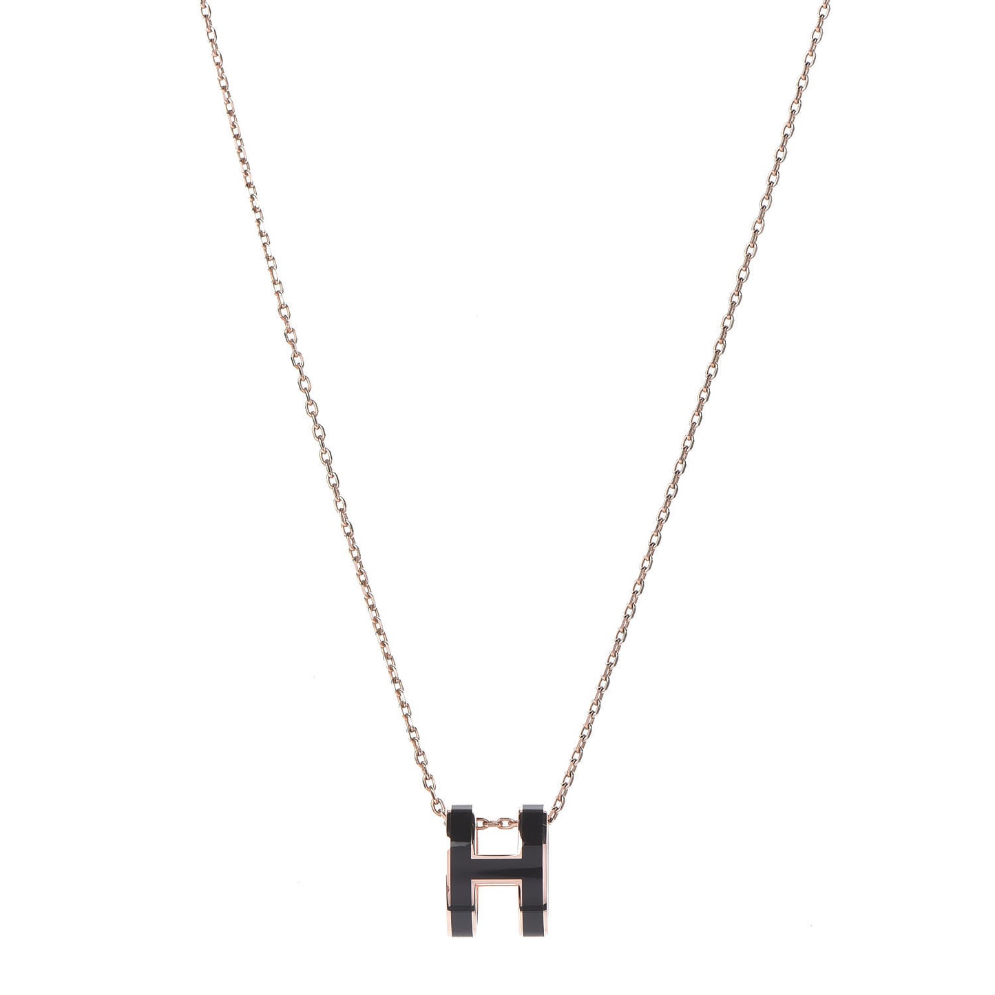 Lacquered Rose Gold Pop H Pendant Necklace Black