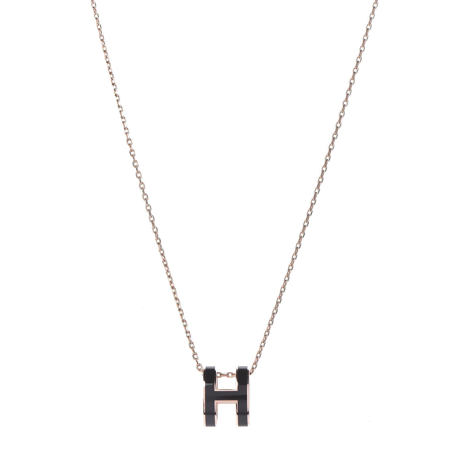Hermes Lacquered Rose Gold Pop H Pendant Necklace Black 1 of 7