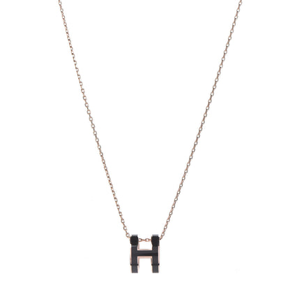Hermes Lacquered Rose Gold Pop H Pendant Necklace Black 1 of 7